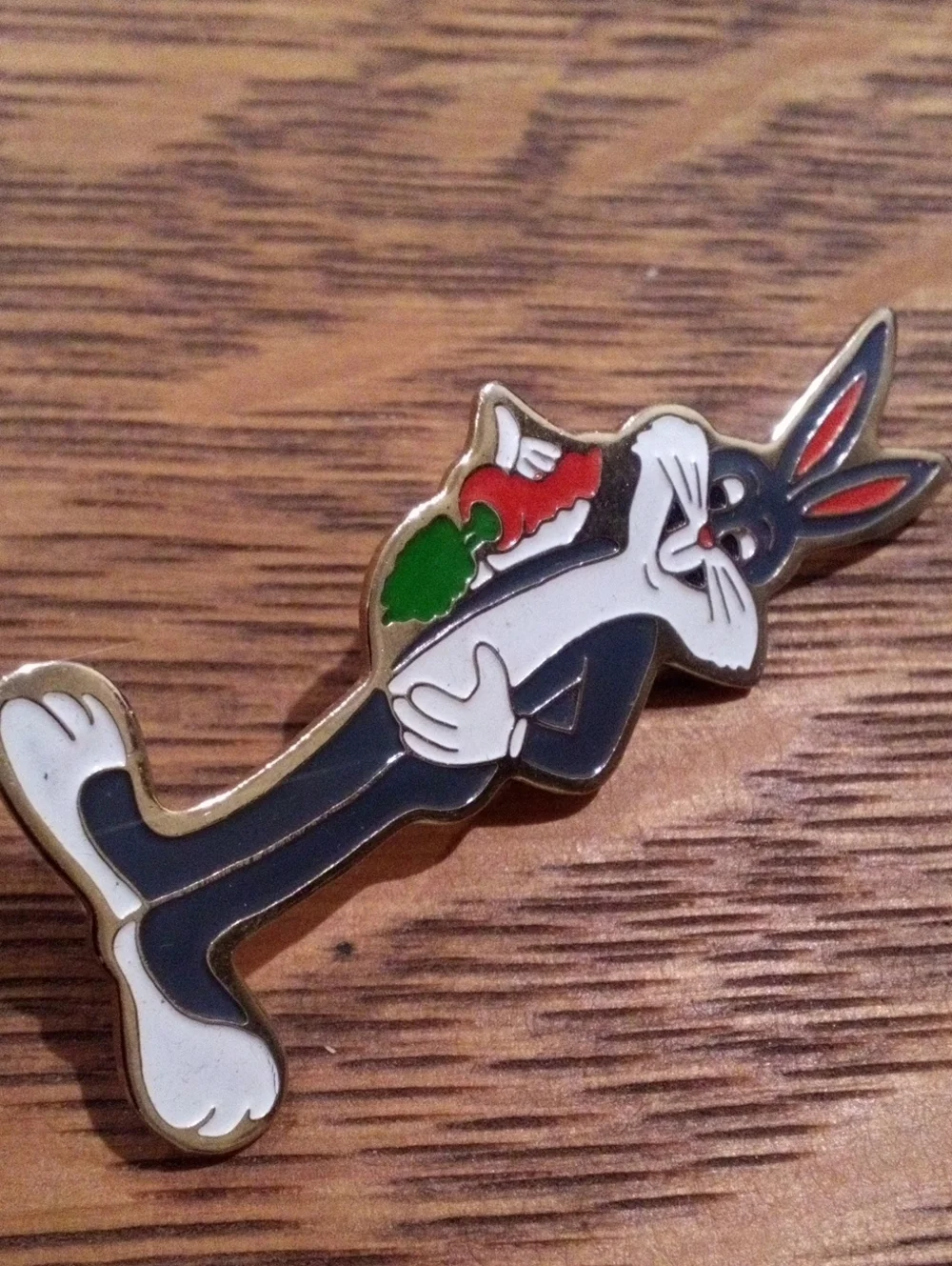 Looney Tunes Bugs Bunny Enamel Pin - Gray, White with Red & Green Accent